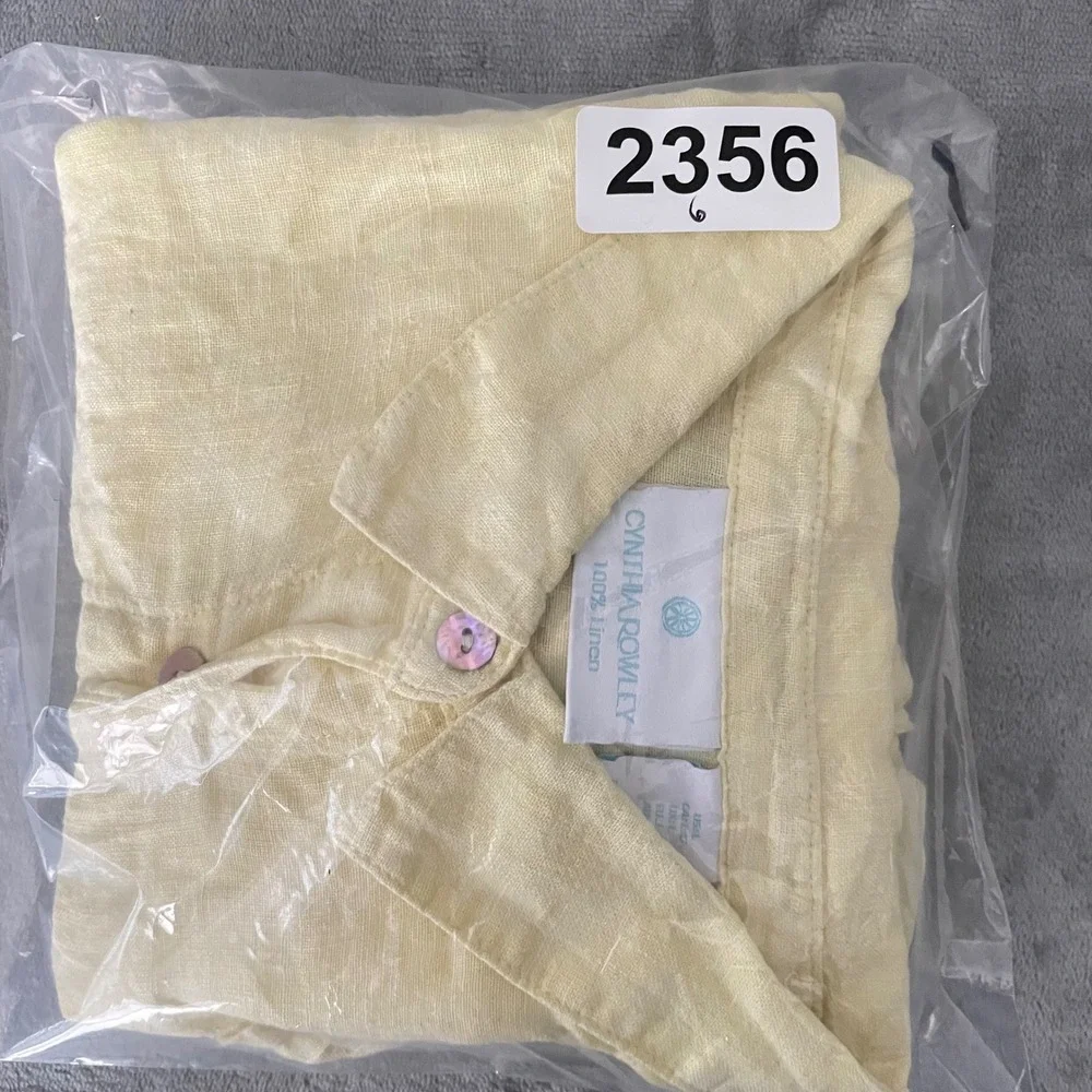 Cynthia‎ Rowley Linen Shirt Womens L Yellow Long Sleeve Cropped Button Down Top